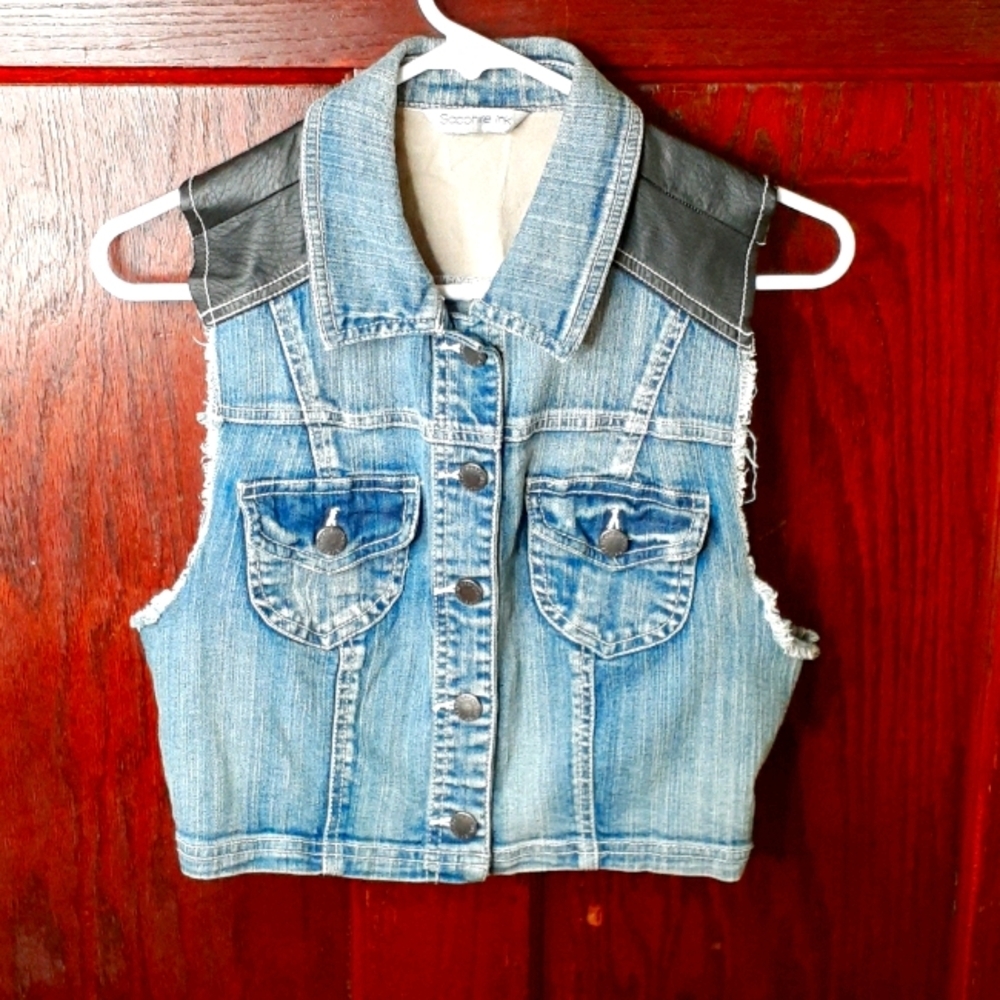 Sapphire Ink Denim/Faux Leather Vest